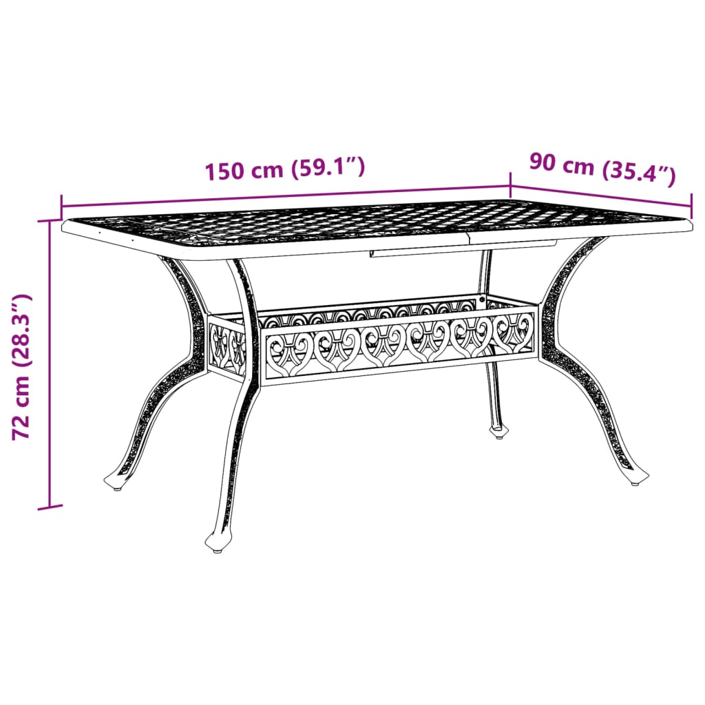 vidaXL Tavolo da Giardino Nero 150x90x72 cm in Alluminio Pressofuso