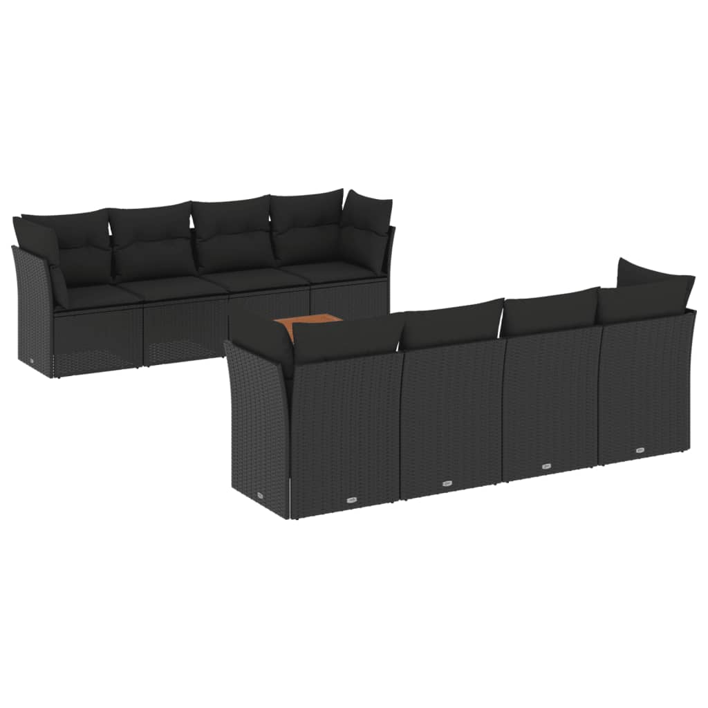 vidaXL Set Divani da Giardino 9 pz con Cuscini Nero in Polyrattan