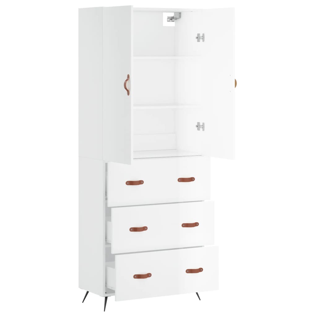 vidaXL Credenza Bianco Lucido 69,5x34x180 cm in Legno Multistrato