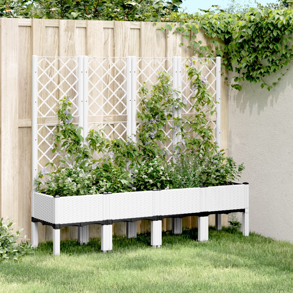 vidaXL Fioriera da Giardino con Traliccio Bianco 160x40x142 cm in PP