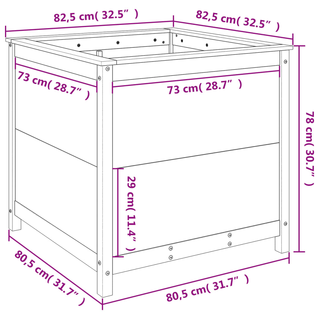 vidaXL Fioriera da Giardino Bianca 82,5x82,5x78cm Legno Massello Pino