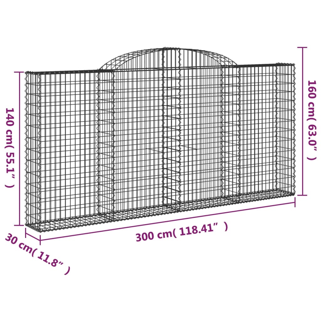 vidaXL Cesti Gabbioni ad Arco 2 pz 300x30x140/160 cm Ferro Zincato