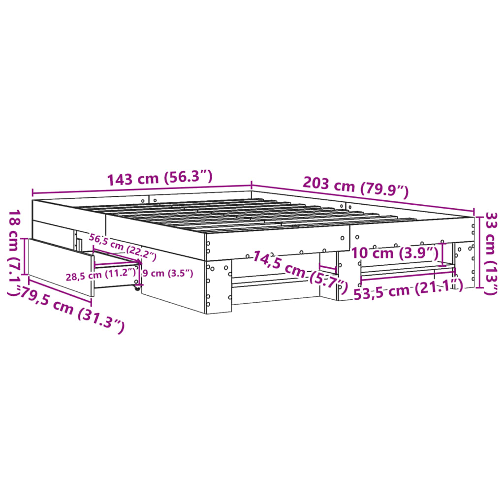 vidaXL Giroletto Grigio Sonoma 140x200 cm in Legno Multistrato