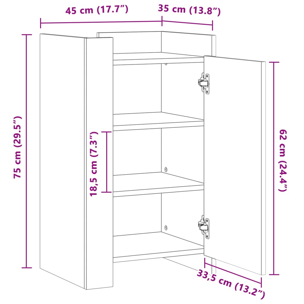 vidaXL Credenza Bianca 45x35x75 cm in Legno Multistrato