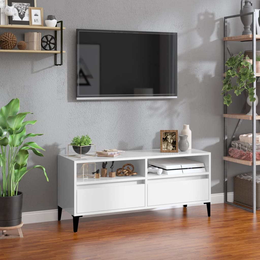 vidaXL Mobile Porta TV Bianco Lucido 100x34,5x44,5cm Legno Multistrato