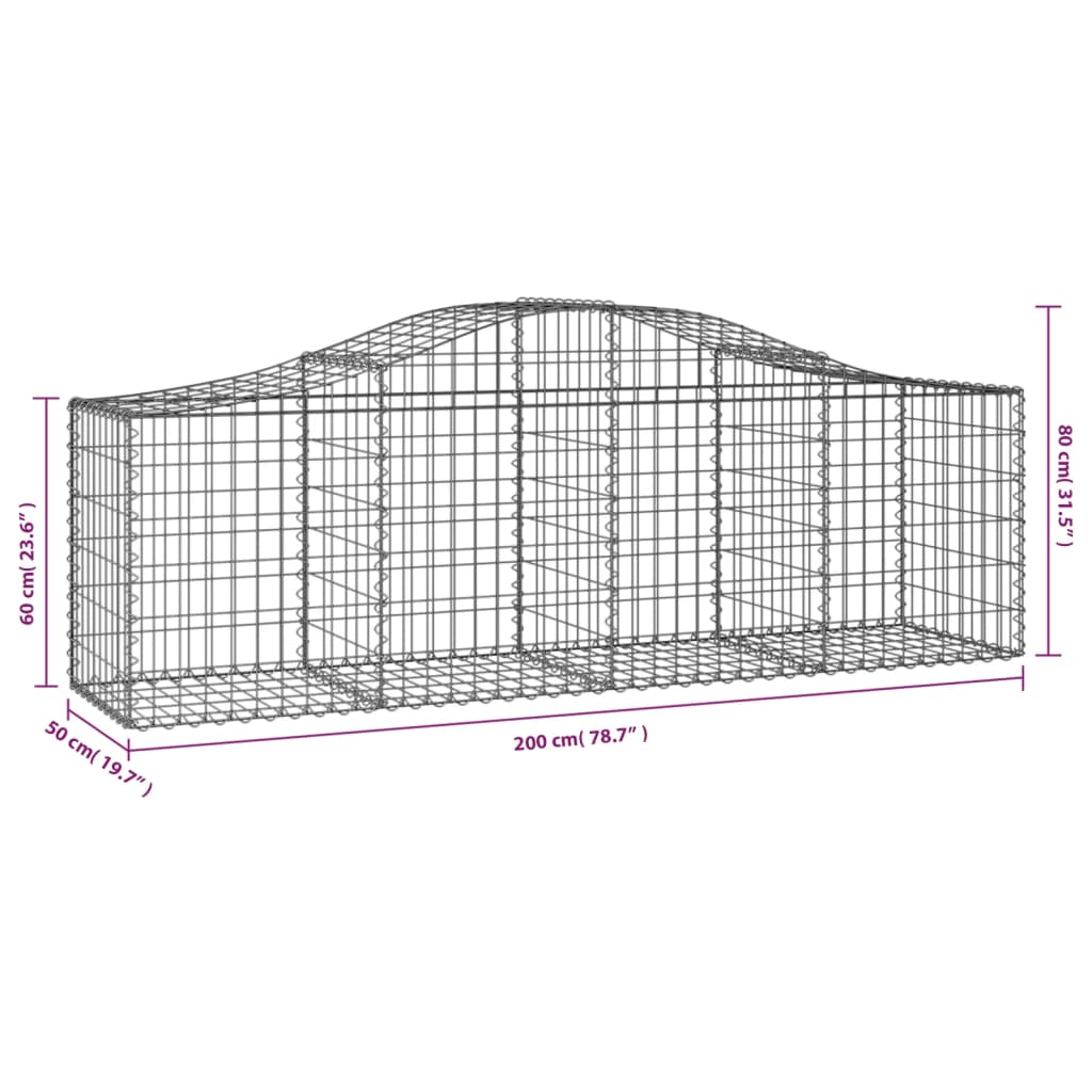 vidaXL Cesti Gabbioni ad Arco 30 pz 200x50x60/80 cm Ferro Zincato