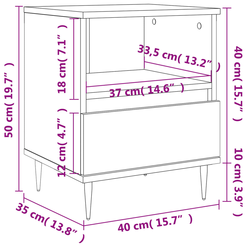 vidaXL Comodino Bianco Lucido 40x35x50 cm in Legno Multistrato