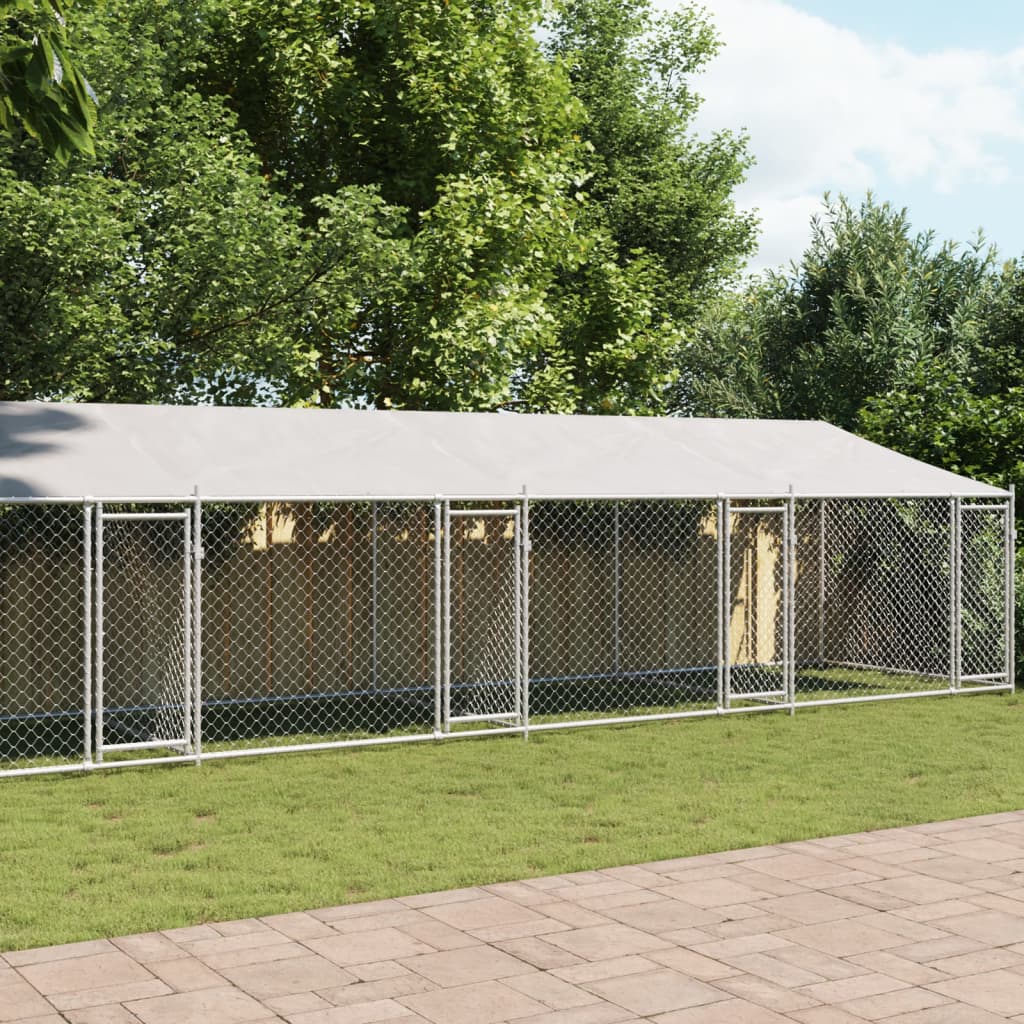 vidaXL Gabbia Cani con Tetto e Porte Grigia 12x2x2 m Acciaio Zincato