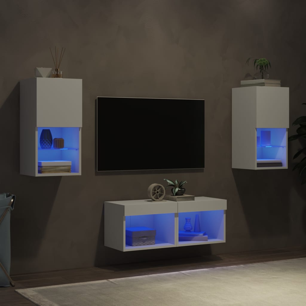 vidaXL Mobili TV a Muro 4pz con Luci LED Bianchi