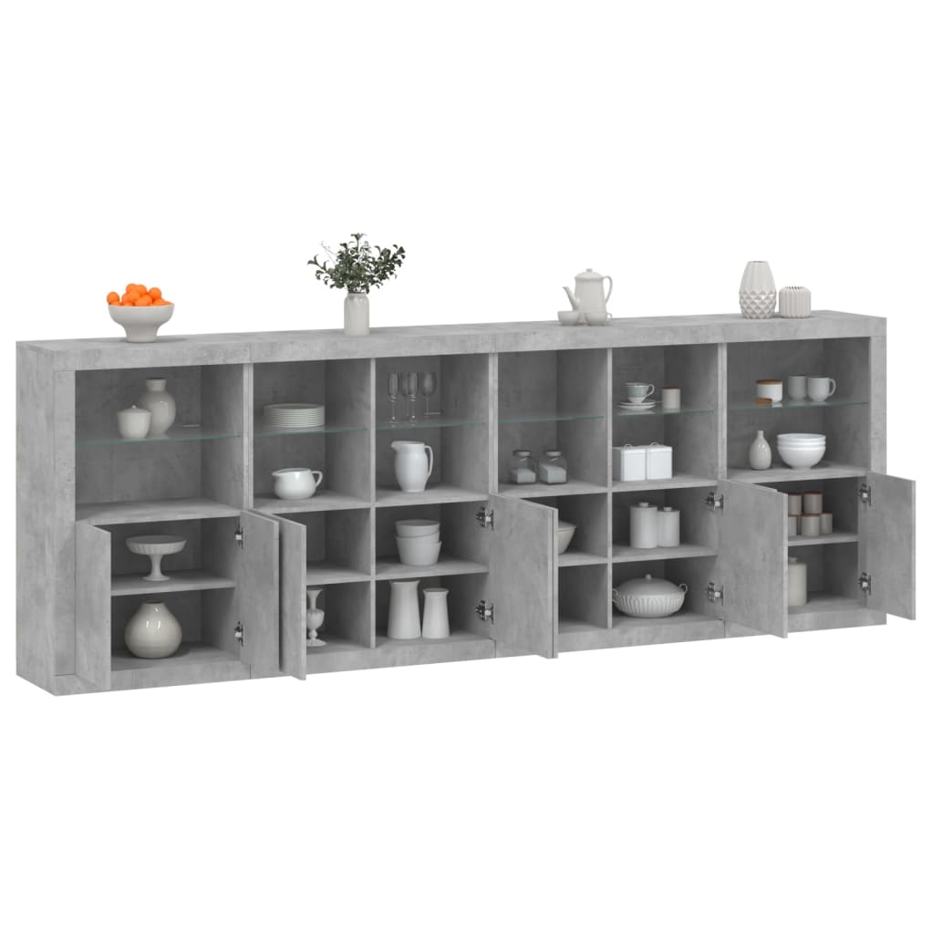 vidaXL Credenza con Luci LED Grigio Cemento 283x37x100 cm