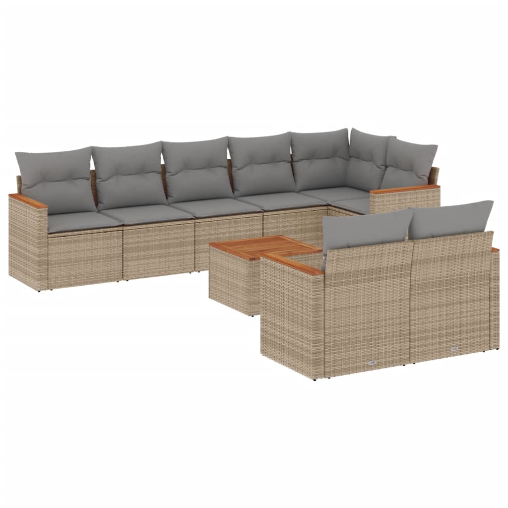 vidaXL Set Divano da Giardino 9 pz con Cuscini Beige Misto Polyrattan