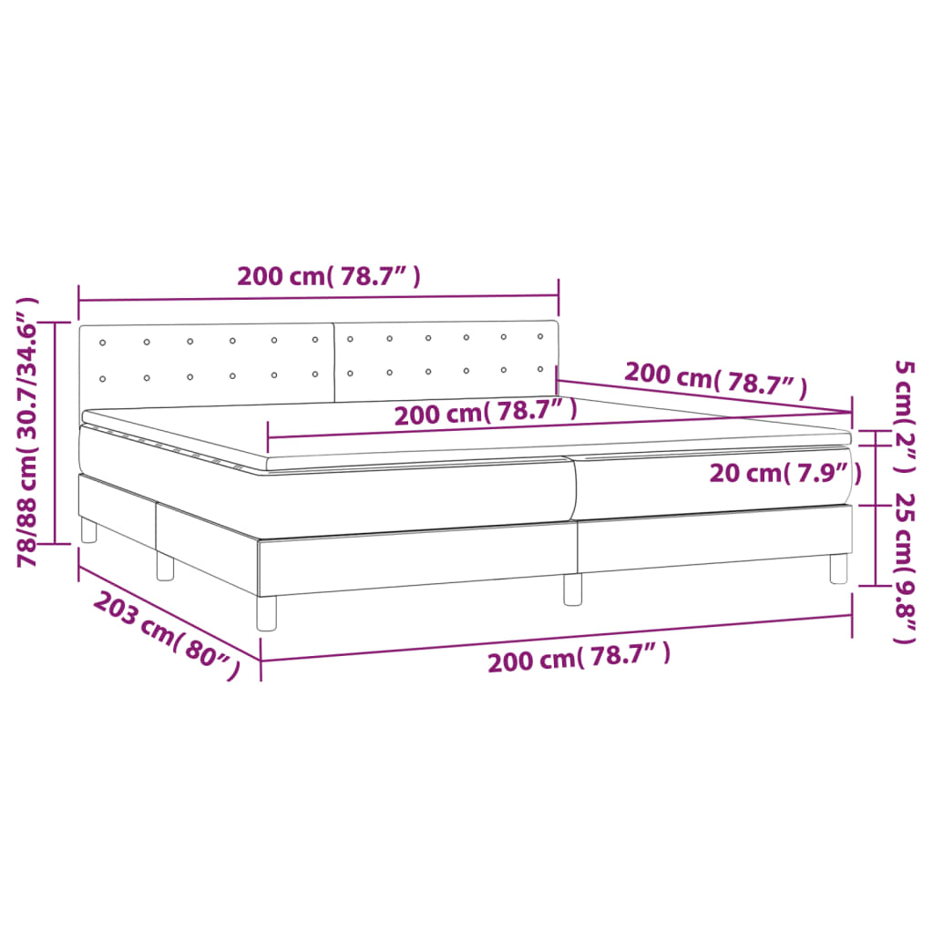 vidaXL Giroletto a Molle con Materasso Grigio Scuro 200x200 cm Velluto