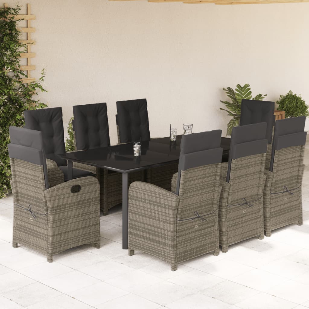 vidaXL Set da Pranzo da Giardino 9 pz con Cuscini in Polyrattan Grigio