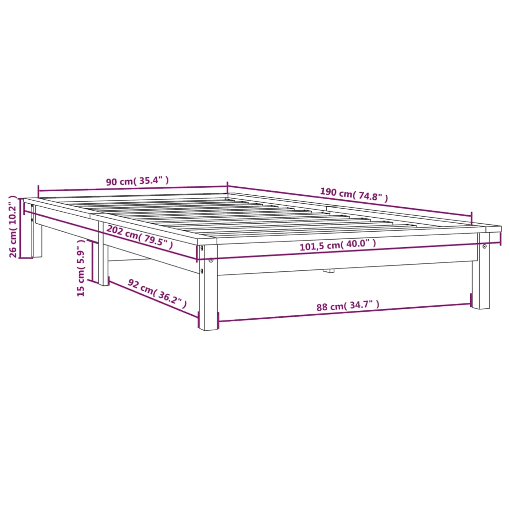 vidaXL Giroletto senza Materasso Marrone Ambra Single Legno Massello