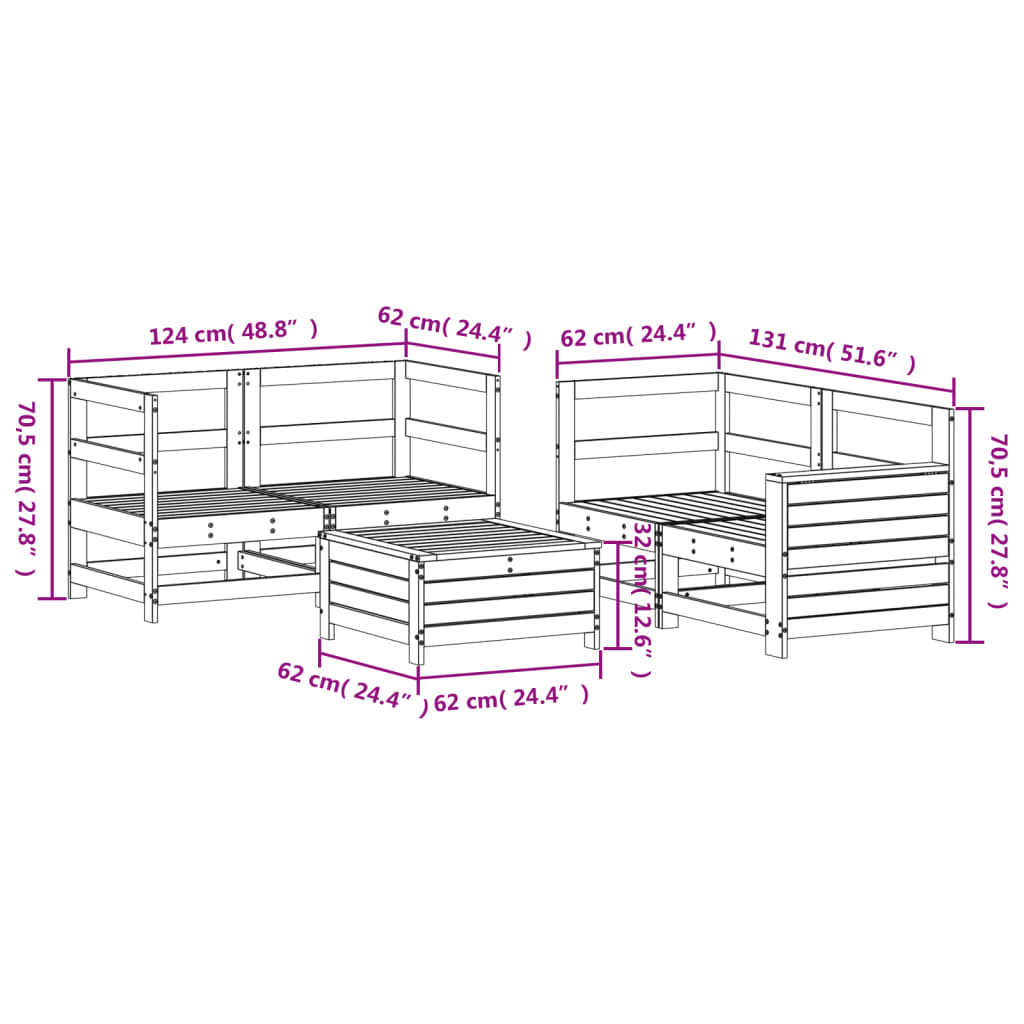 vidaXL Set Divani da Giardino 5 pz in Legno Impregnato di Pino