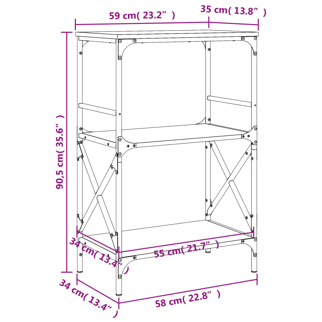 vidaXL Libreria a 3 Ripiani Nera 59x35x90,5 cm in Legno Multistrato