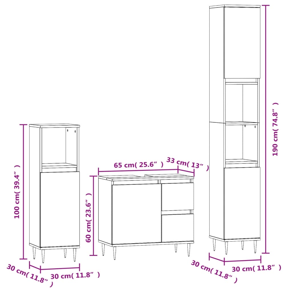 vidaXL Set Mobili da Bagno 3 pz Grigio Cemento in Legno Multistrato