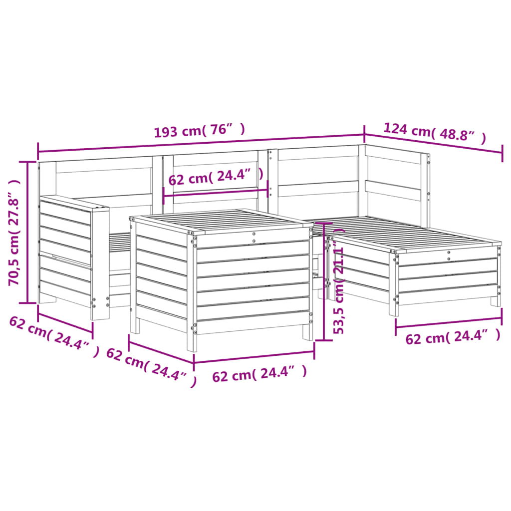 vidaXL Set Divani da Giardino 5 pz in Legno Impregnato di Pino