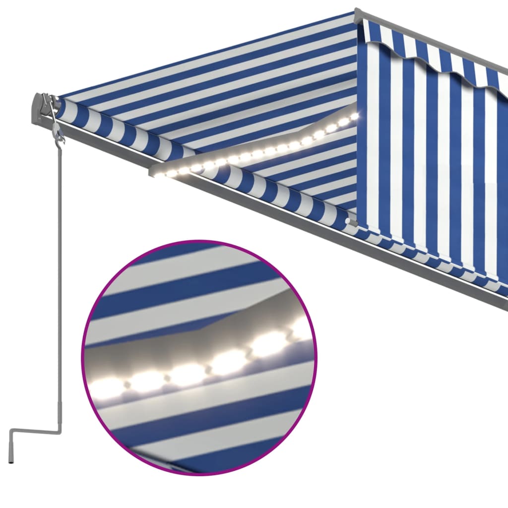 vidaXL Tenda Automatica Parasole LED Sensore Vento 5x3 m Blu Bianco