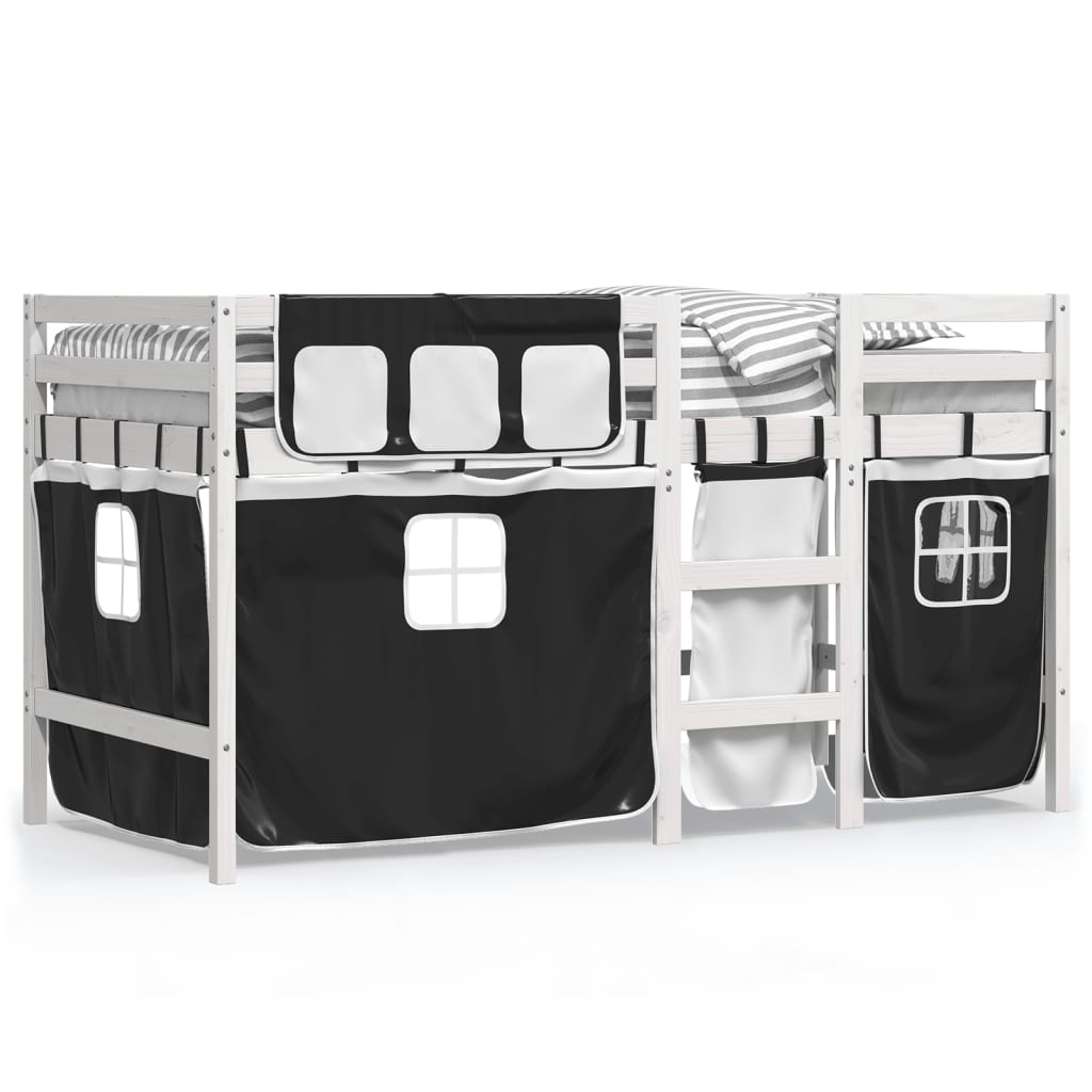 vidaXL Letto a Soppalco con Tende Bambini Bianco e Nero 80x200 cm Pino