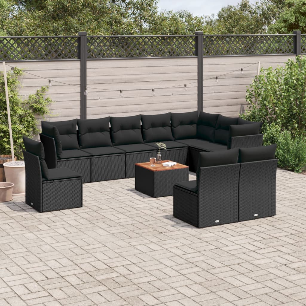 vidaXL Set Divani da Giardino 11 pz con Cuscini in Polyrattan Nero