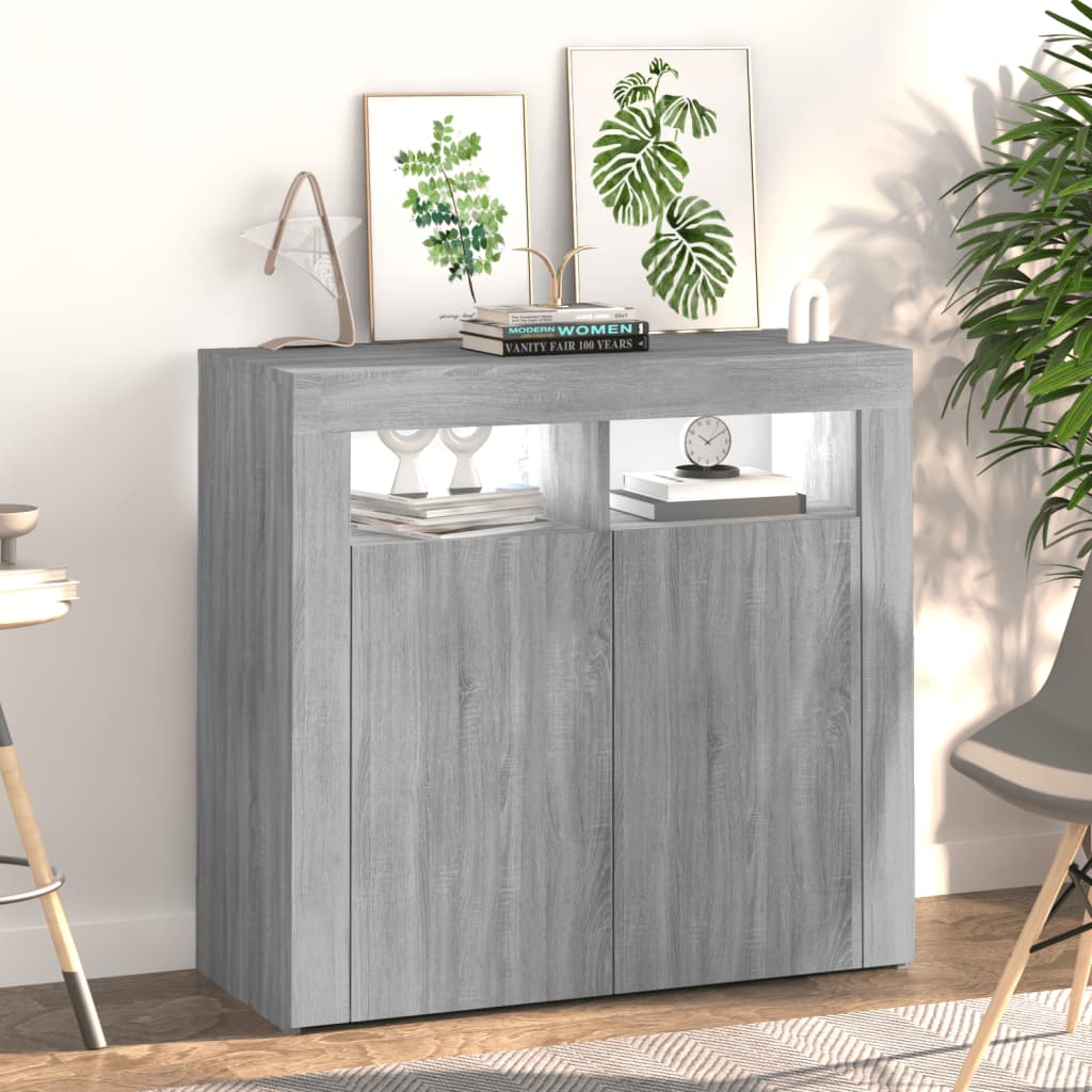 vidaXL Credenza con Luci LED Grigio Sonoma 80x35x75 cm