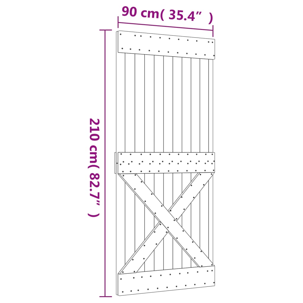 vidaXL Porta Scorrevole con Set Hardware 90x210 cm Legno Massello Pino