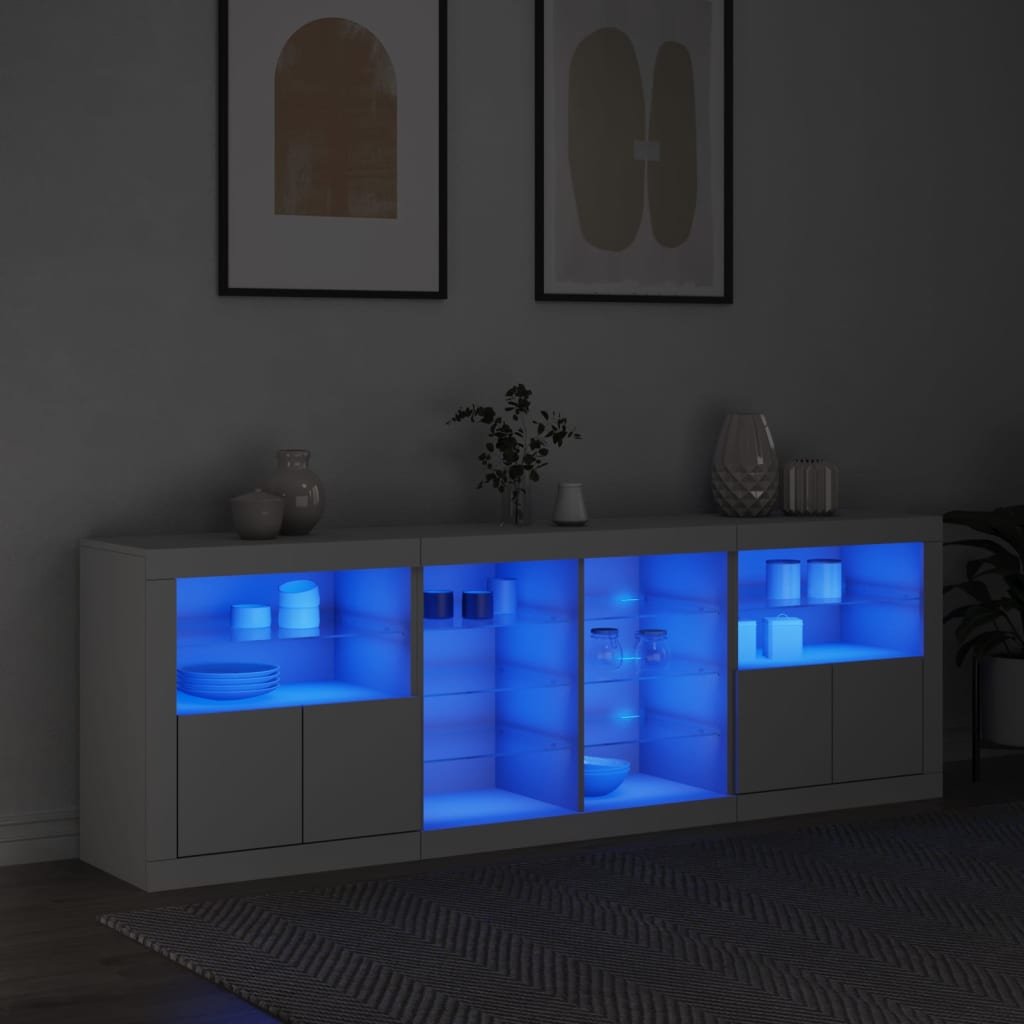 vidaXL Credenza con Luci LED Bianca 202x37x67 cm