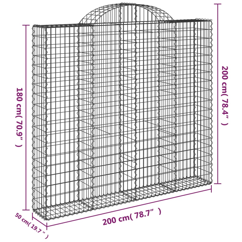 vidaXL Cesti Gabbioni ad Arco 2 pz 200x50x180/200 cm Ferro Zincato