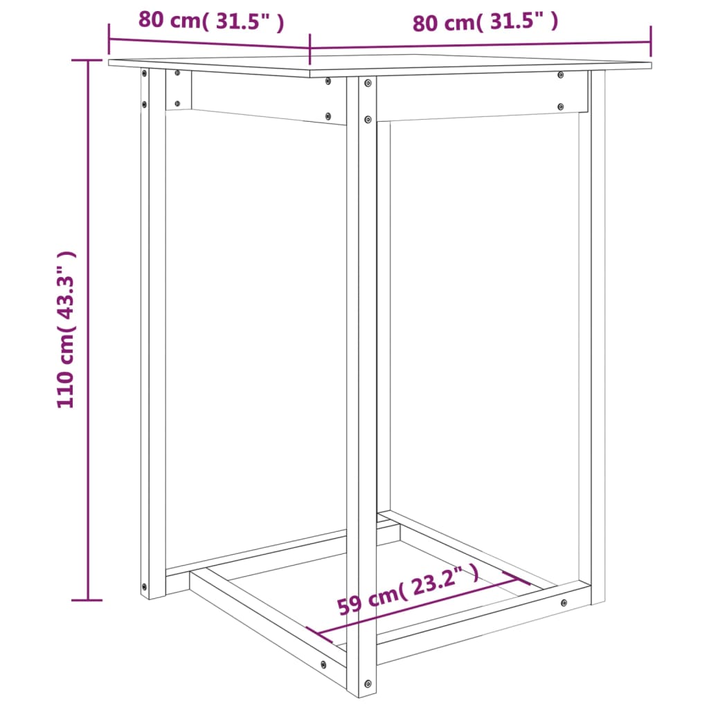 vidaXL Tavolo da Bar Ambra 80x80x110 cm in Legno Massello di Pino