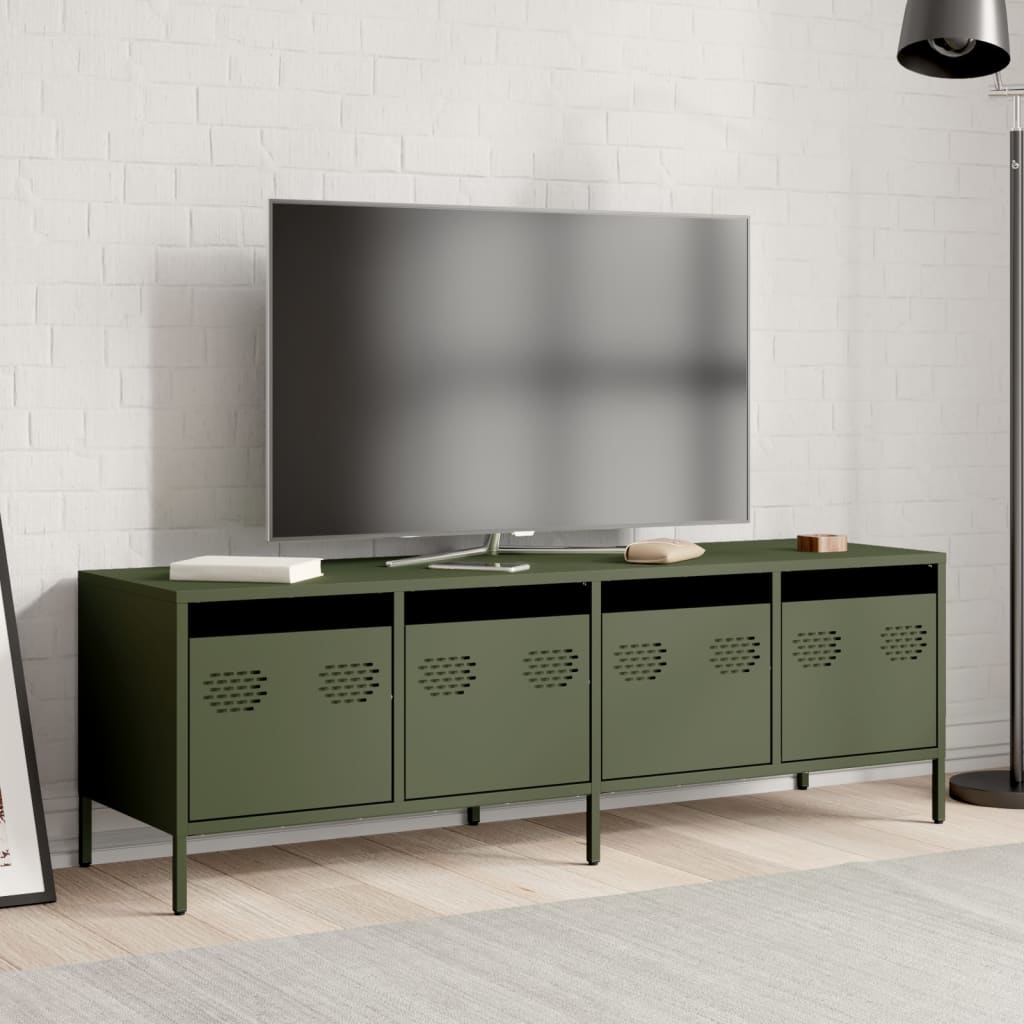 vidaXL Mobile TV Verde Oliva 135x39x43,5cm Acciaio Laminato a Freddo