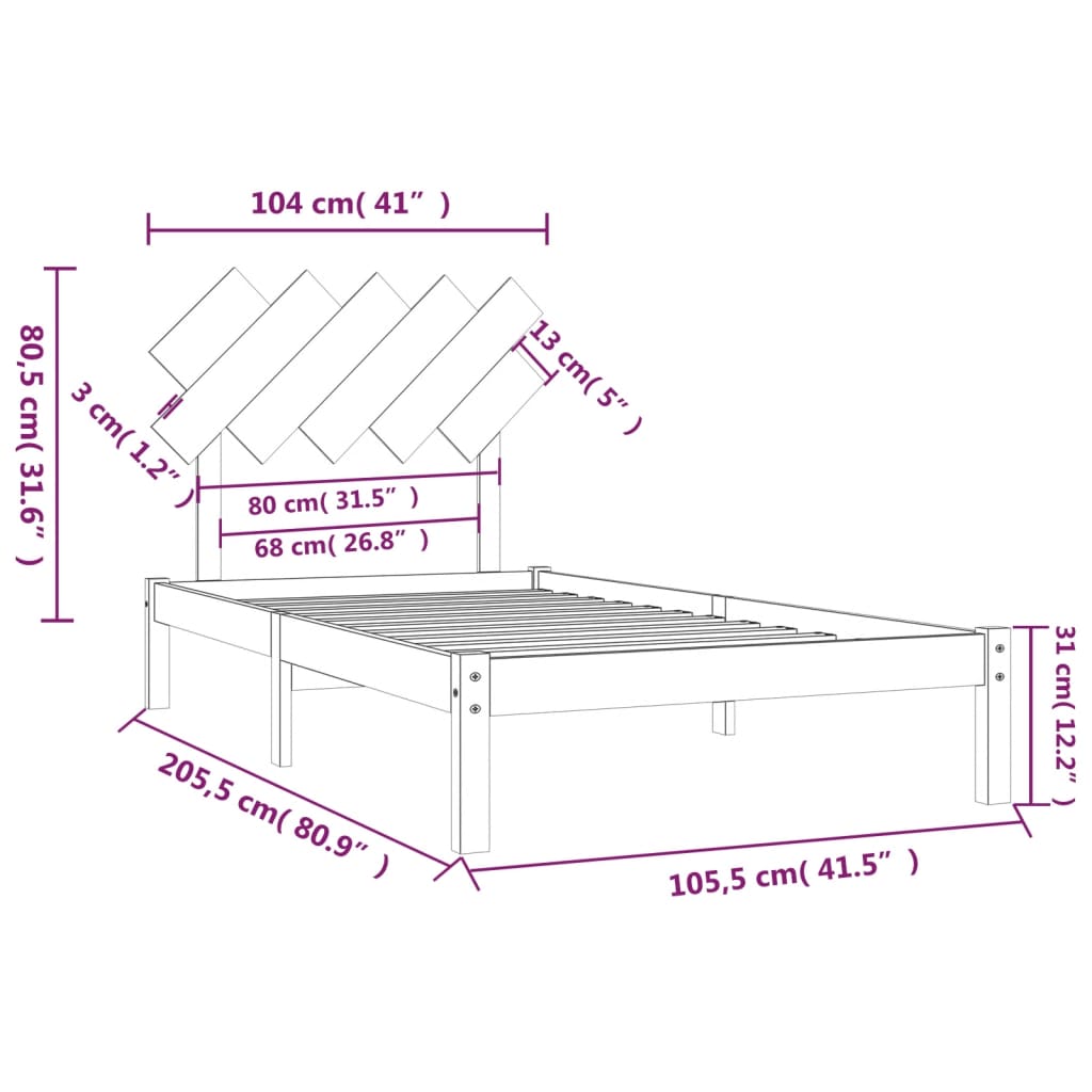 vidaXL Giroletto Bianco 100x200 cm in Legno Massello