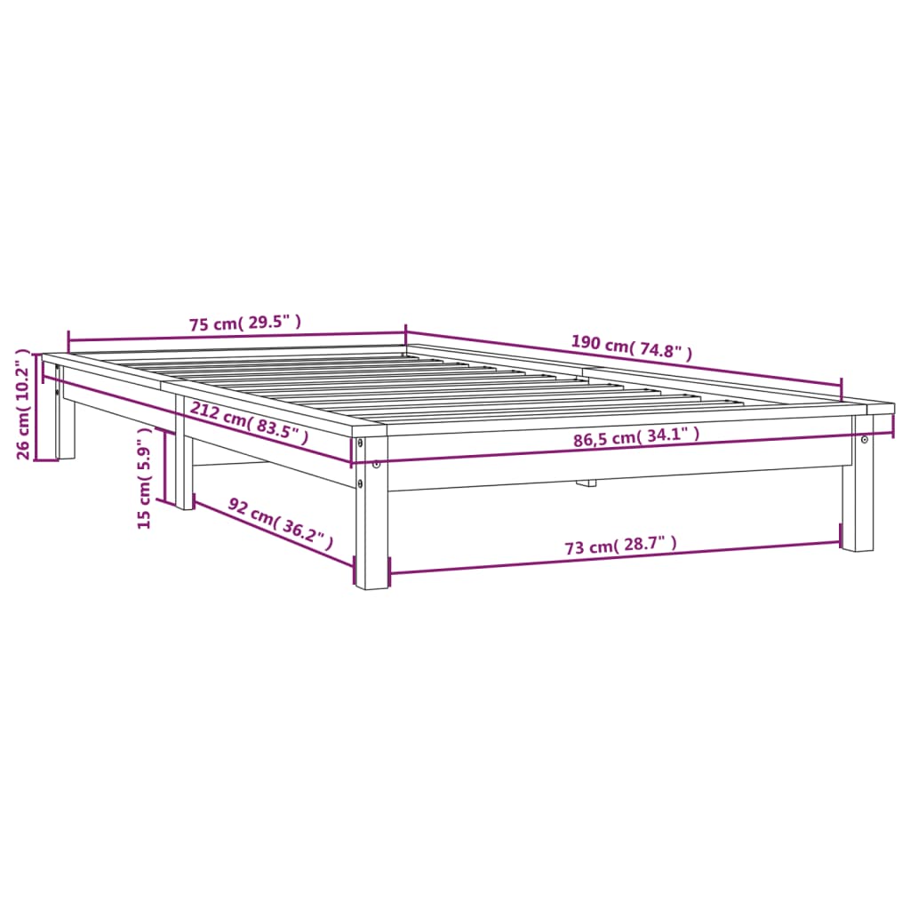 vidaXL Giroletto senza Materasso Ambra Small Single in Legno Massello