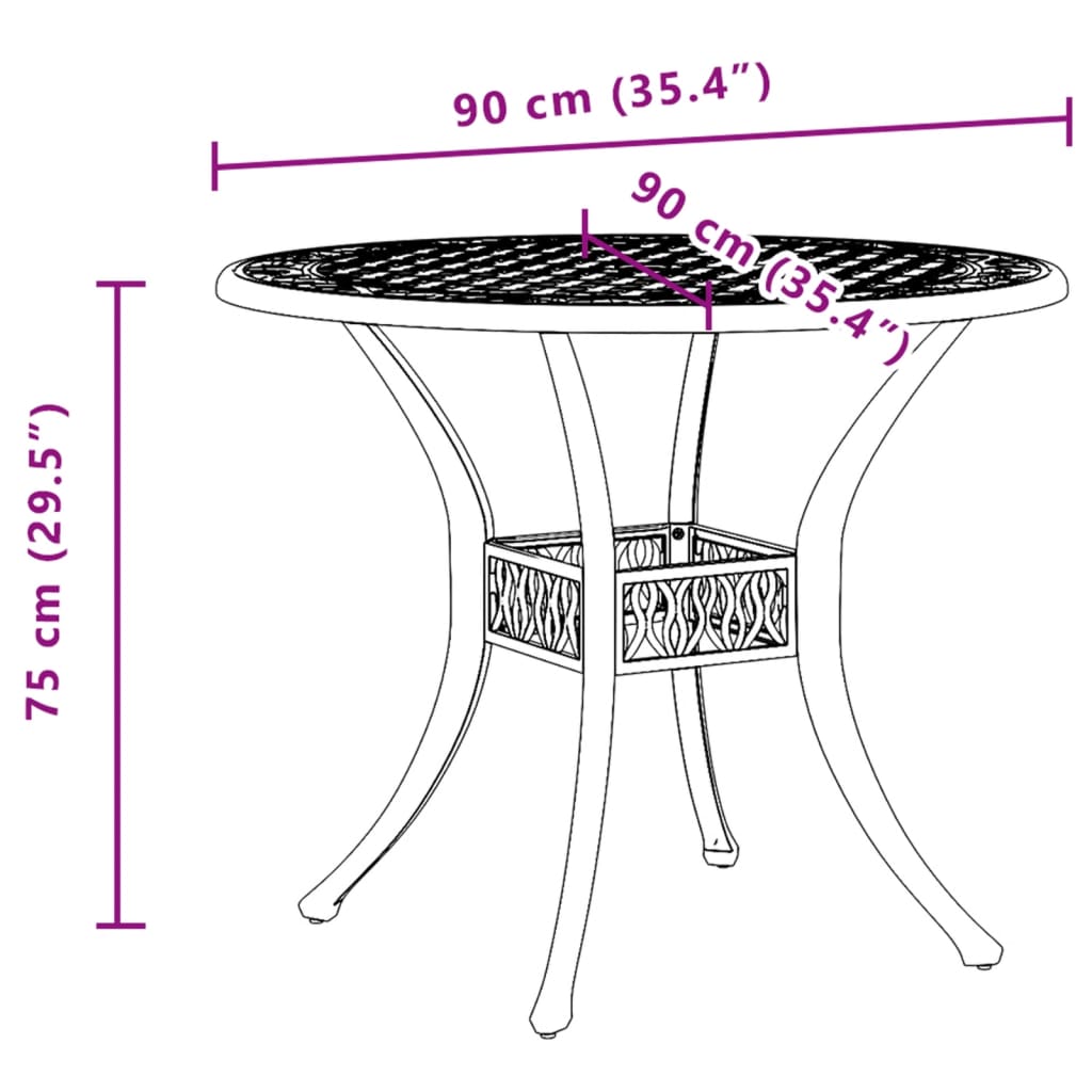 vidaXL Tavolo da Giardino Bronzo Ø90x75 cm in Alluminio Pressofuso