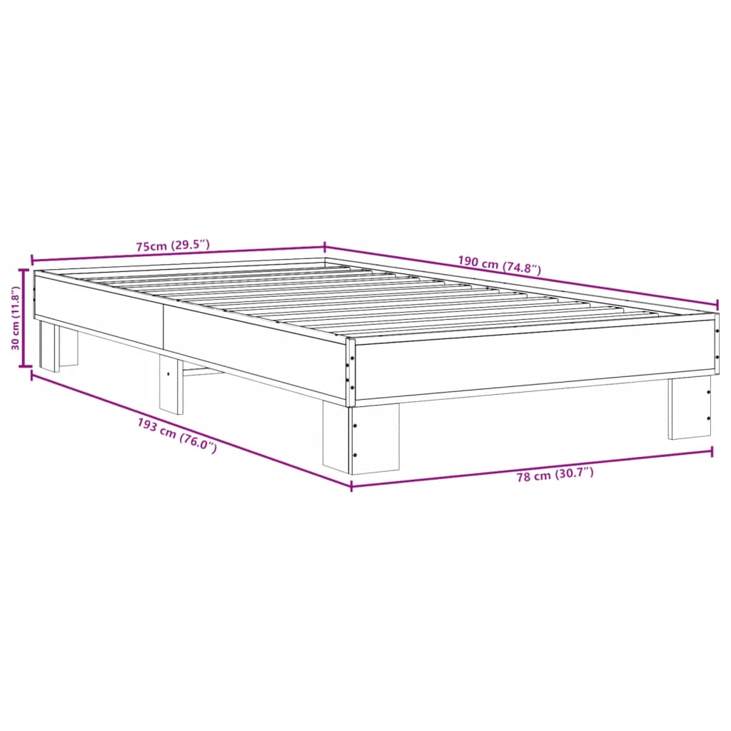 vidaXL Giroletto Nero 75x190 cm in Legno Multistrato e Metallo