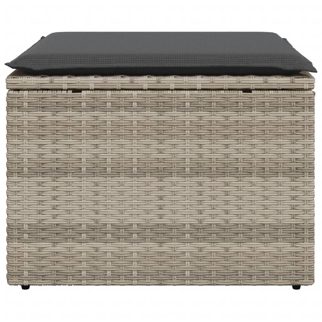 vidaXL Sgabello Giardino e Cuscino Grigio Chiaro 55x55x37cm Polyrattan