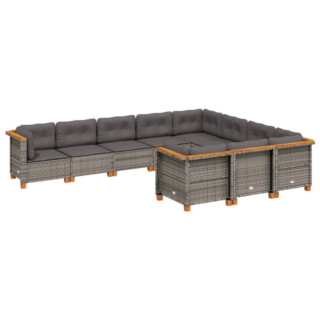 vidaXL Set Divano da Giardino 10 pz con Cuscini Grigio in Polyrattan