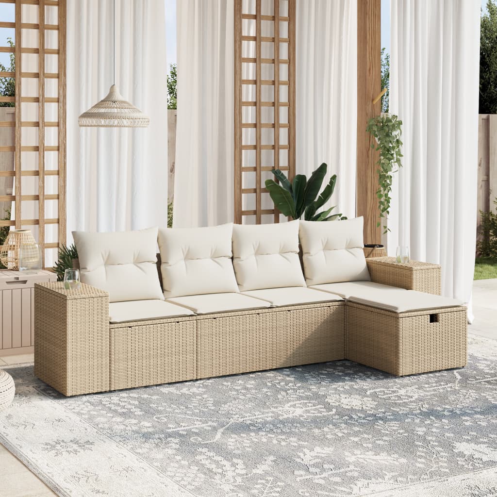 vidaXL Set Divano da Giardino 5 pz con Cuscini Beige in Polyrattan