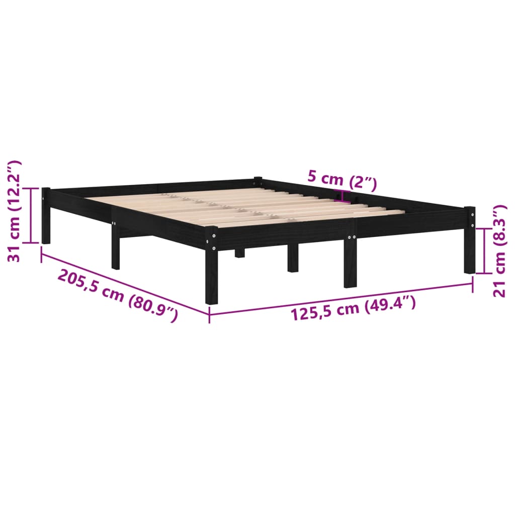 vidaXL Giroletto Nero in Legno Massello di Pino 120x200 cm