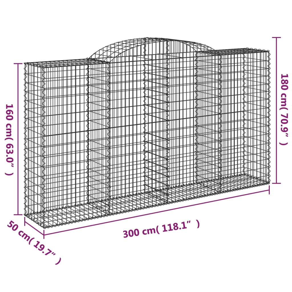 vidaXL Cesti Gabbioni ad Arco 4 pz 300x50x160/180 cm Ferro Zincato