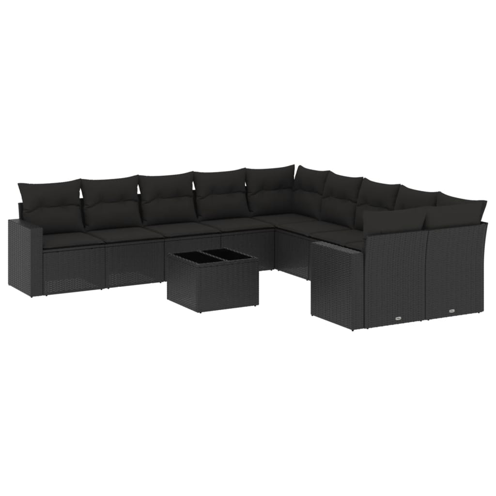 vidaXL Set Divani da Giardino 11 pz con Cuscini in Polyrattan Nero