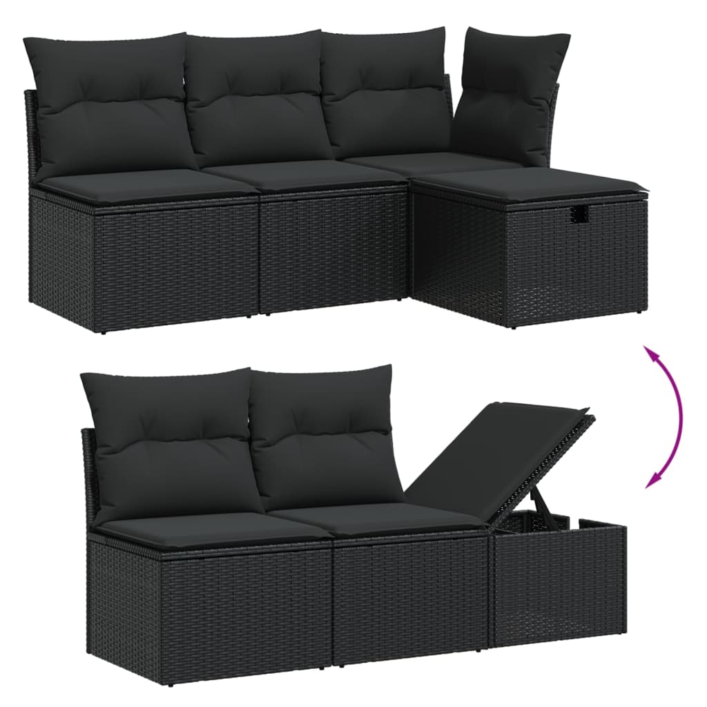 vidaXL Set Divano da Giardino 6 pz con Cuscini Nero in Polyrattan