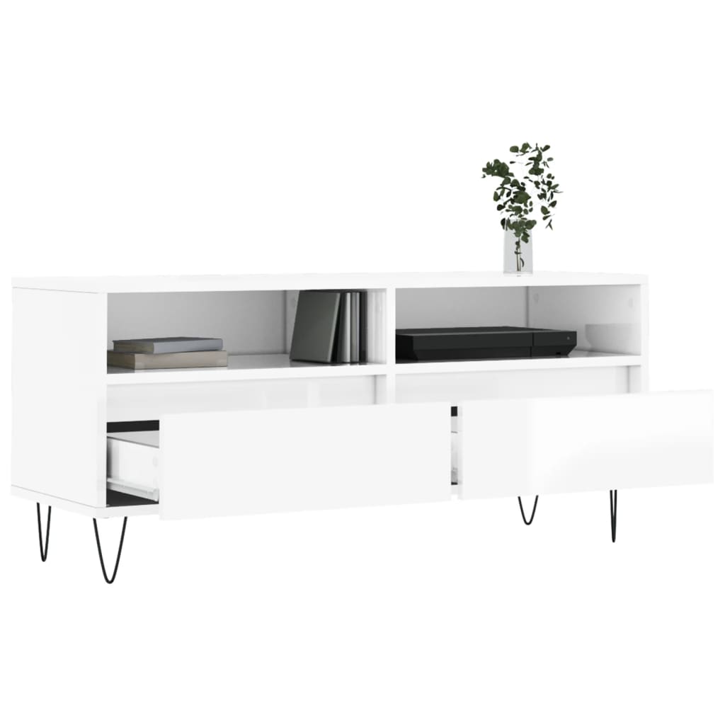 vidaXL Mobile Porta TV Bianco Lucido 100x34,5x44,5cm Legno Multistrato