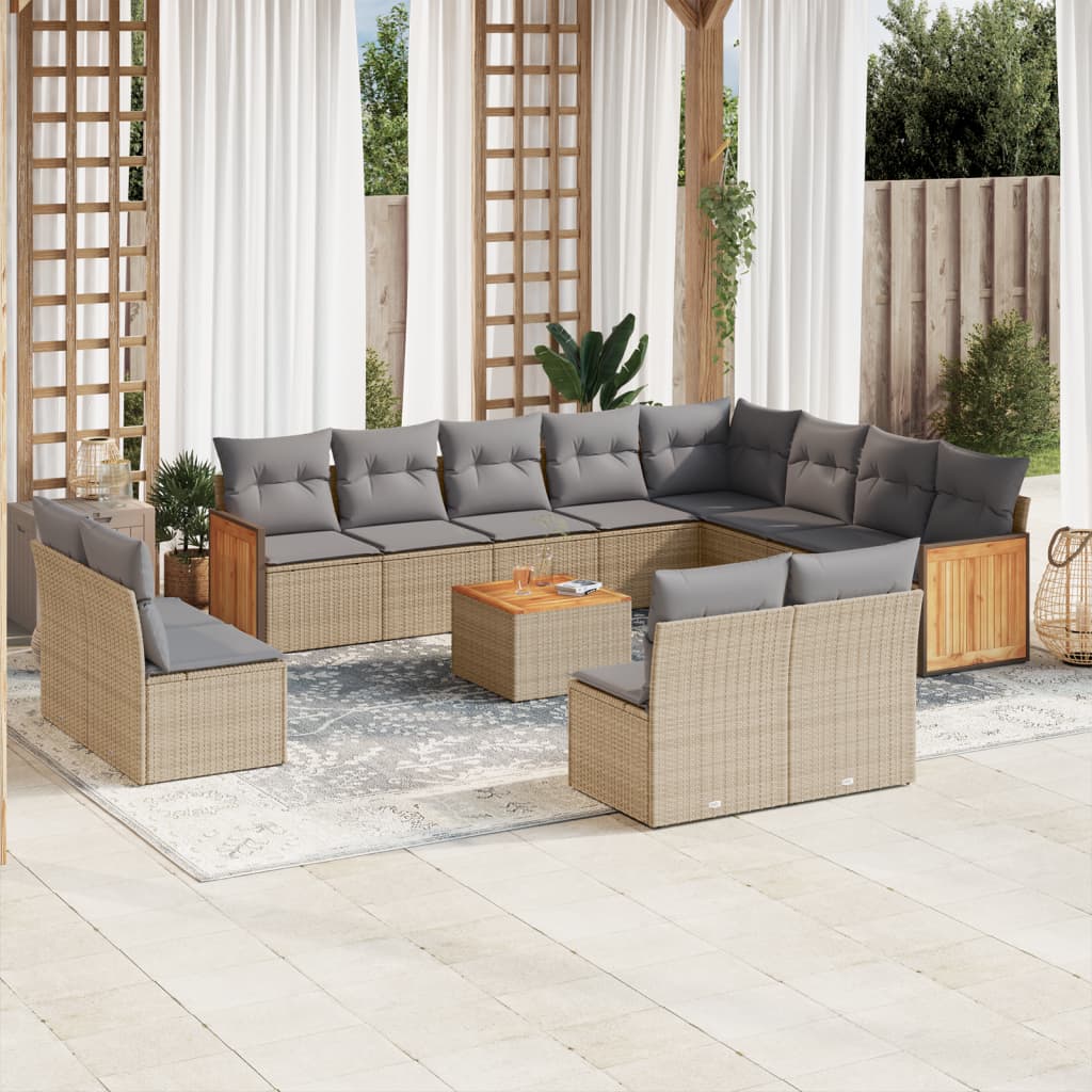 vidaXL Set Divano da Giardino 13 pz con Cuscini Beige in Polyrattan