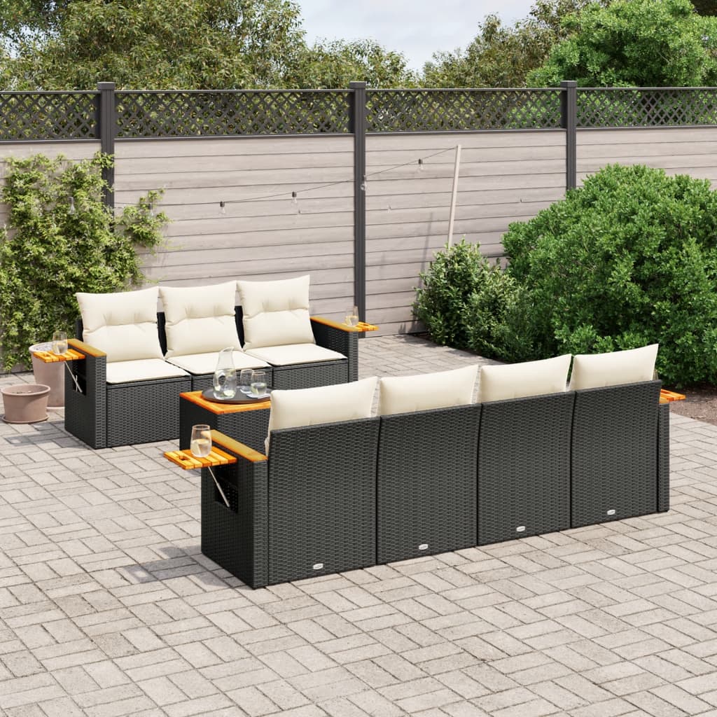 vidaXL Set Divani da Giardino con Cuscini 8 pz Nero in Polyrattan