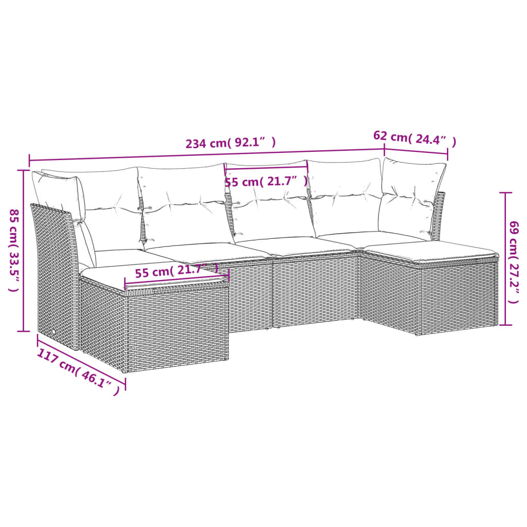 vidaXL Set Divano da Giardino 6 pz con Cuscini Beige in Polyrattan