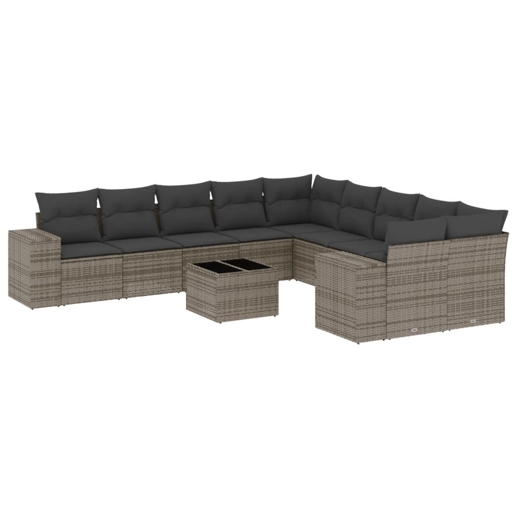 vidaXL Set Divani da Giardino 11 pz con Cuscini in Polyrattan Grigio