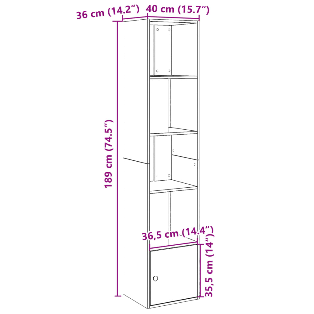 vidaXL Libreria Rovere Fumo 40x36x189 cm in Legno Multistrato