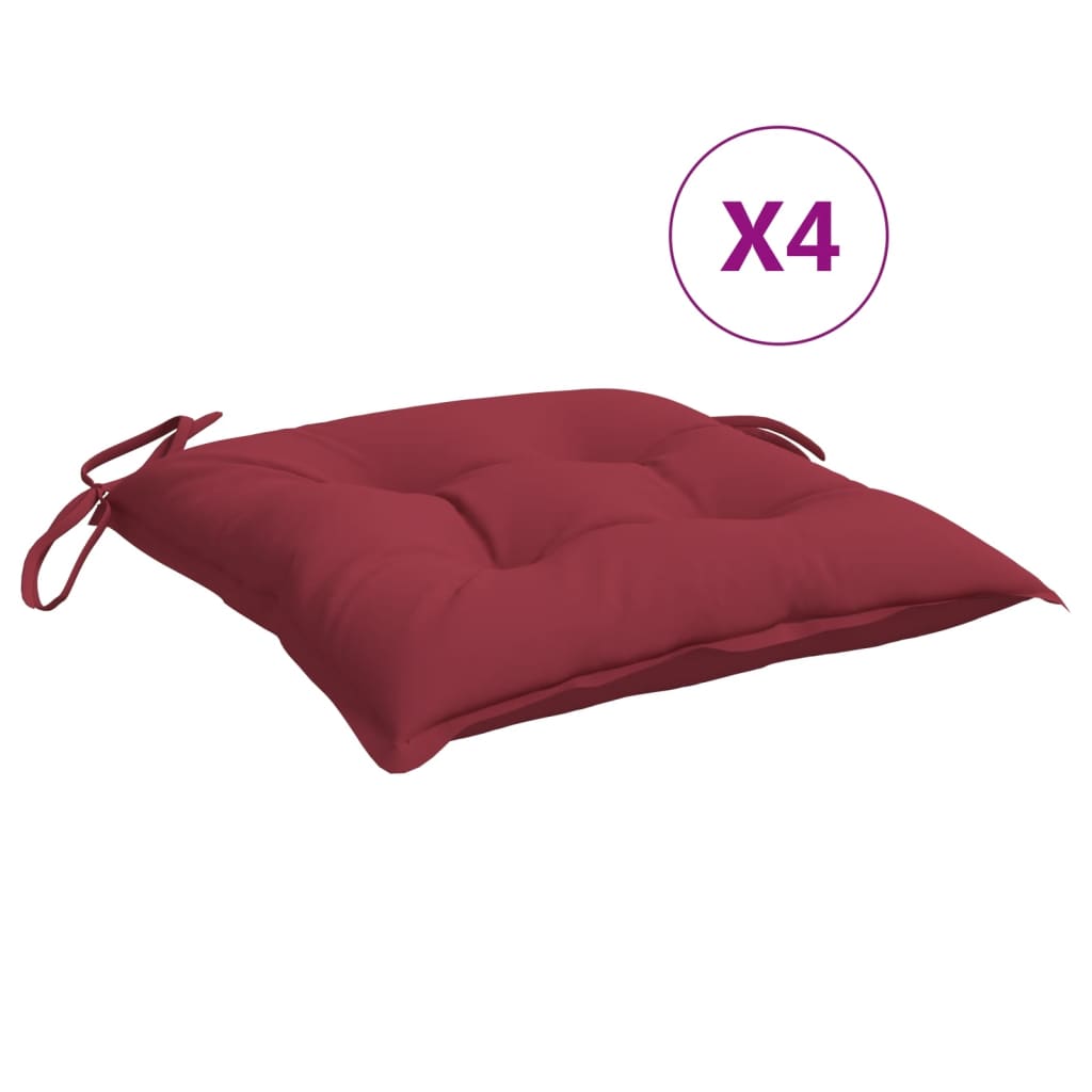 vidaXL Cuscini per Sedia 4 pz Rosso Vino 40x40x7 cm in Tessuto Oxford