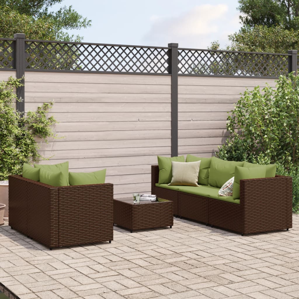 vidaXL Set Mobili da Giardino 6pz con Cuscini in Polyrattan Marrone